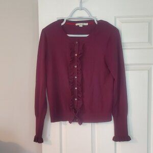 Boden dark purple ruffle cardigan, sz M (EUC)